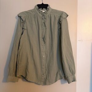 Ruffled Button-Front Blouse in Sage Green size M